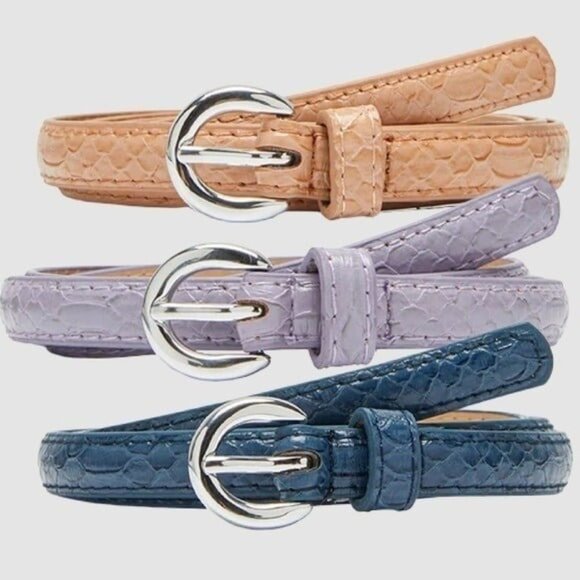 PU Leather Skinny Snake Texture Belt Set 3 - Picture 1 of 6